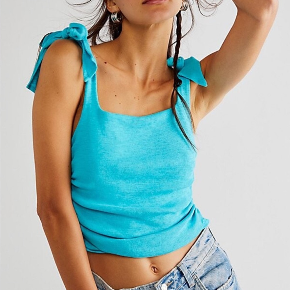 NWT Free People Tie Strap Crop Tank Turquoise Summer Festival Top Size S